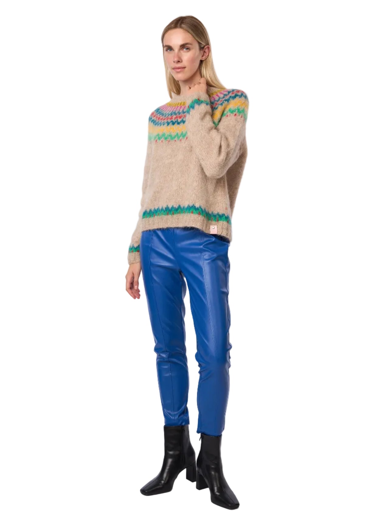 Fair Isle De Cusco Pullover Alpaca Handmade Sweater in Tan Multi Combo