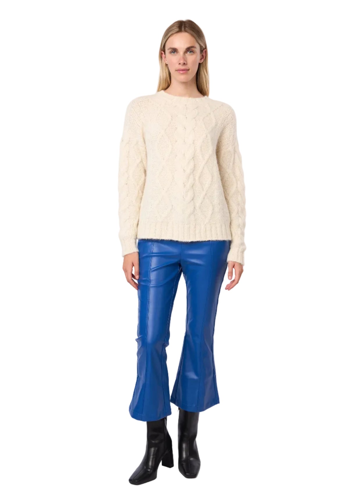 Diamond Cable Knit Alpaca Pullover Handmade Sweater in Ecru Solid