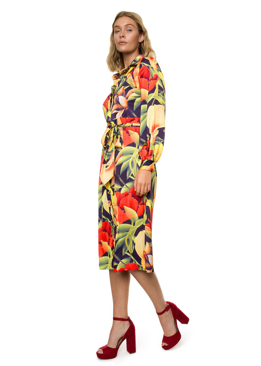 Vestido camisero de manga larga con botones (estampado)
