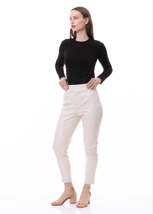 Pantalón Pitillo Cigarrillo de Cuero Sintético Caqui Liso