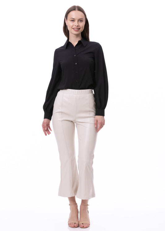 Hemd mit Knopfleiste, langen Ärmeln, gestreiftem Satin-Jacquard in Schwarz Uni
