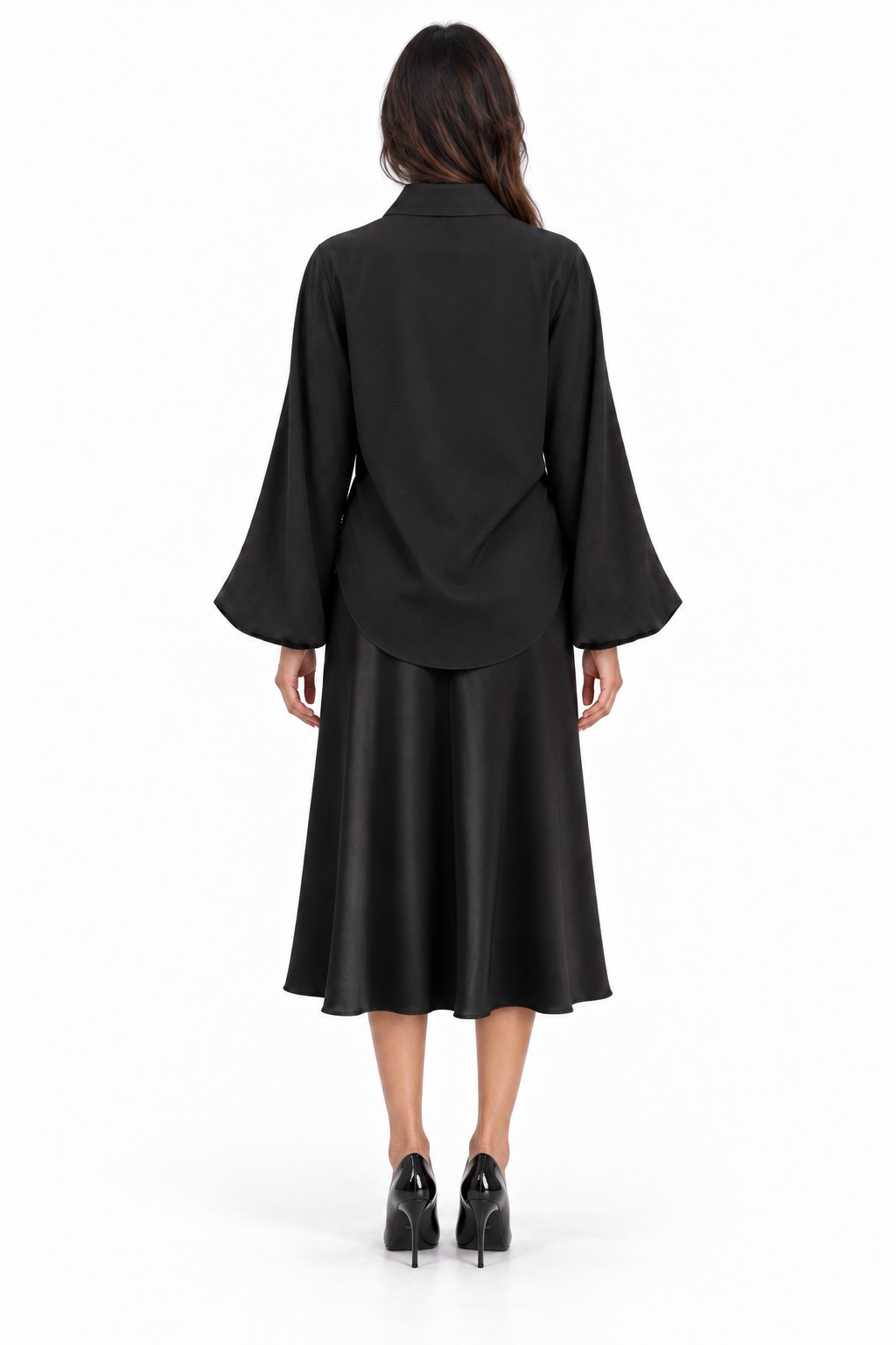 Trumpet Bias Skirt In Black Solid
