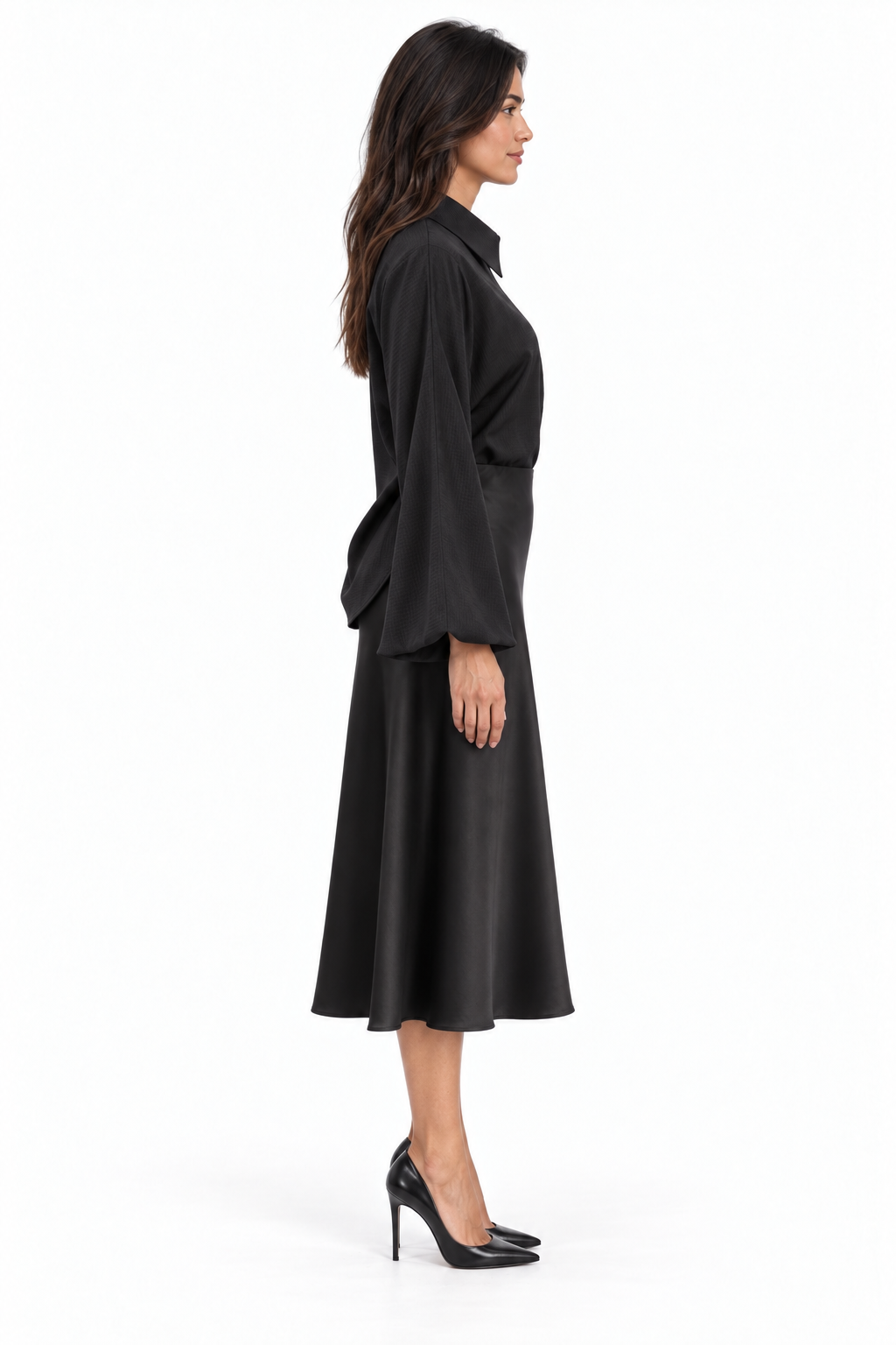 Trumpet Bias Skirt In Black Solid