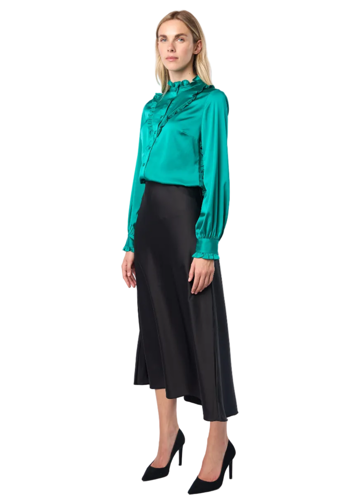 Trumpet Bias Skirt In Black Solid