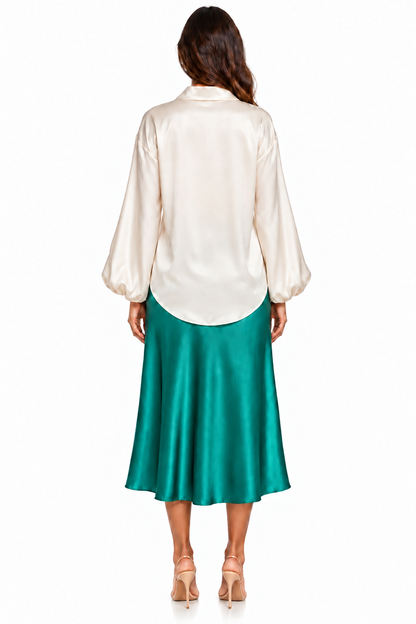 Trumpet Bias Skirt In Emerald Solid