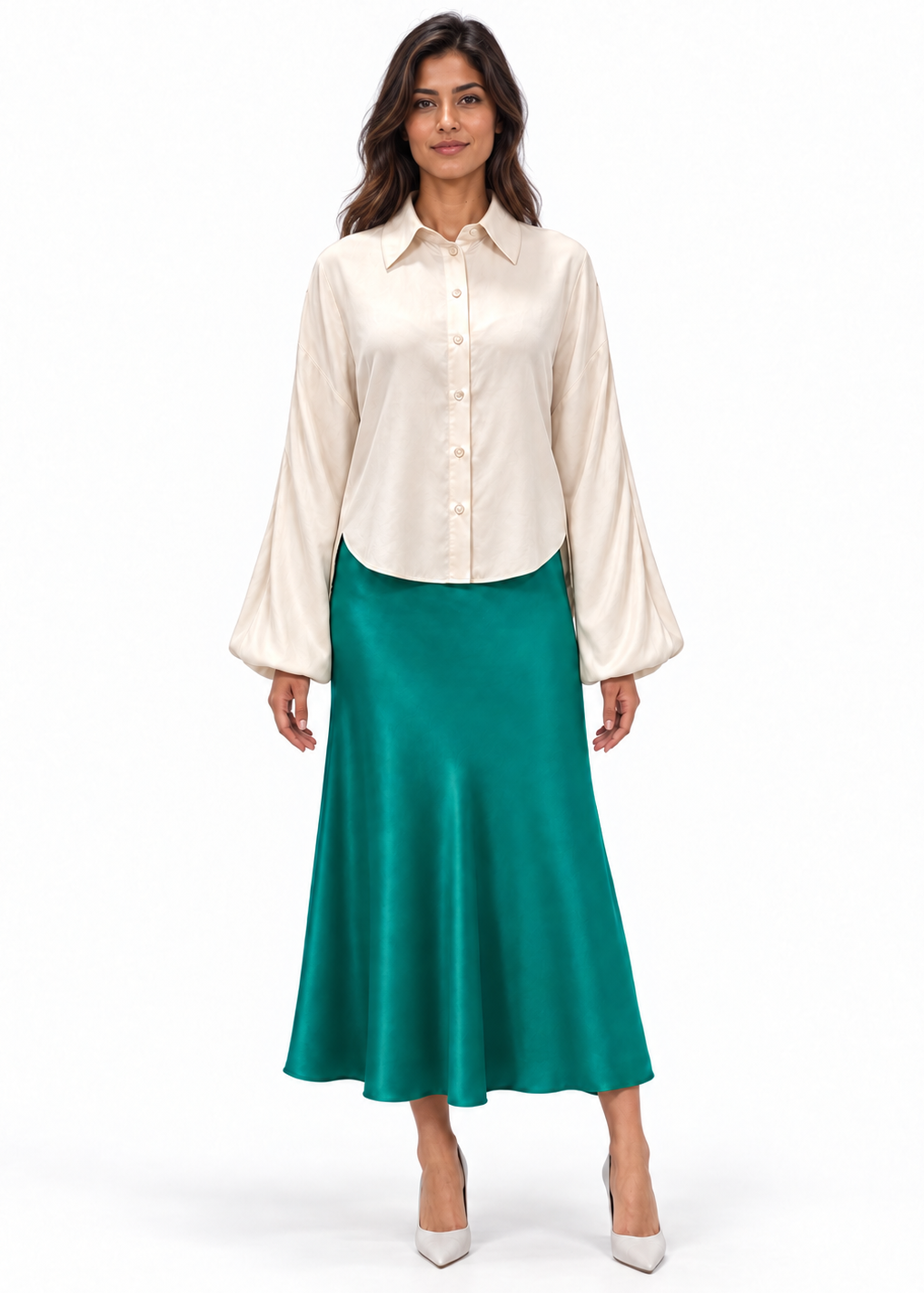 Trumpet Bias Skirt In Emerald Solid
