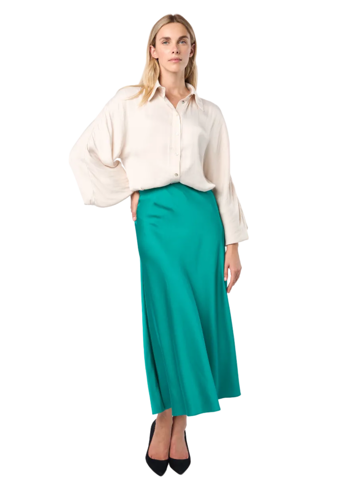 Trumpet Bias Skirt In Emerald Solid