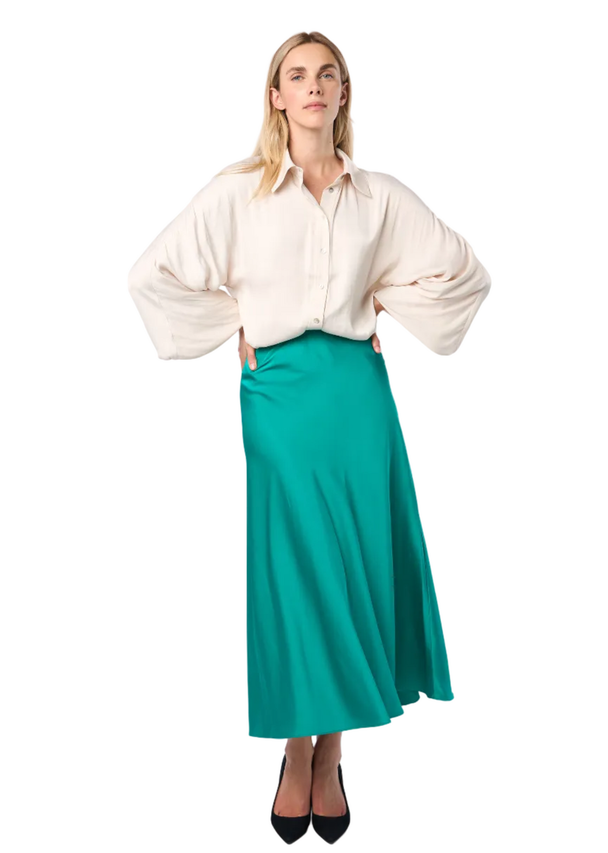 Trumpet Bias Skirt In Emerald Solid