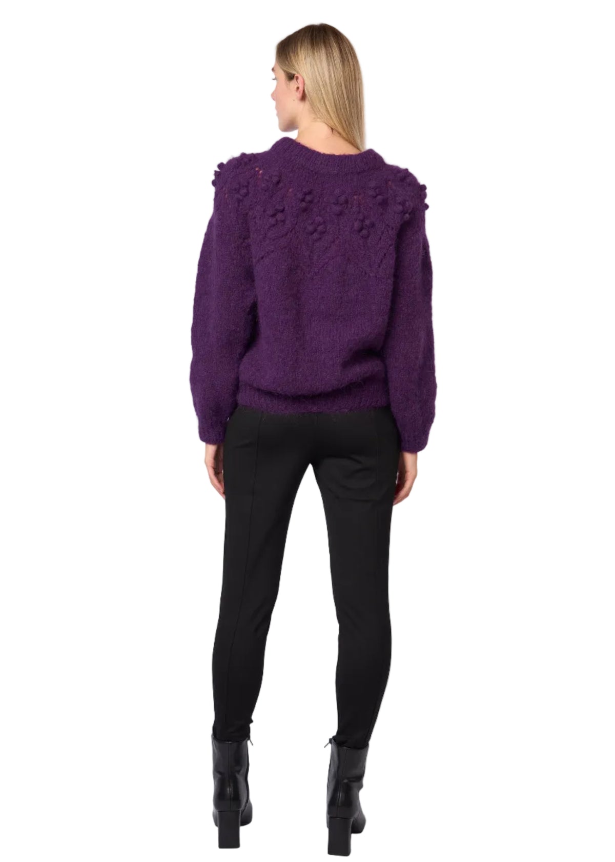 Bobble Pointelle Alpaca Handmade Sweater in Acai Solid