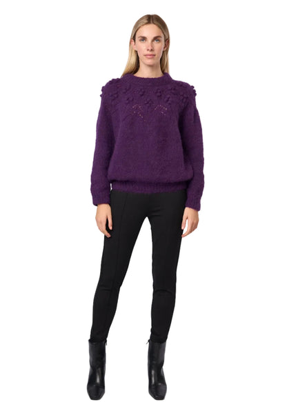Bobble Pointelle Alpaca Handmade Sweater in Acai Solid