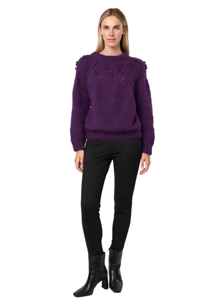 Bobble Pointelle Alpaca Handmade Sweater in Acai Solid
