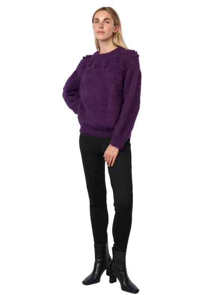 Bobble Pointelle Alpaca Handmade Sweater in Acai Solid