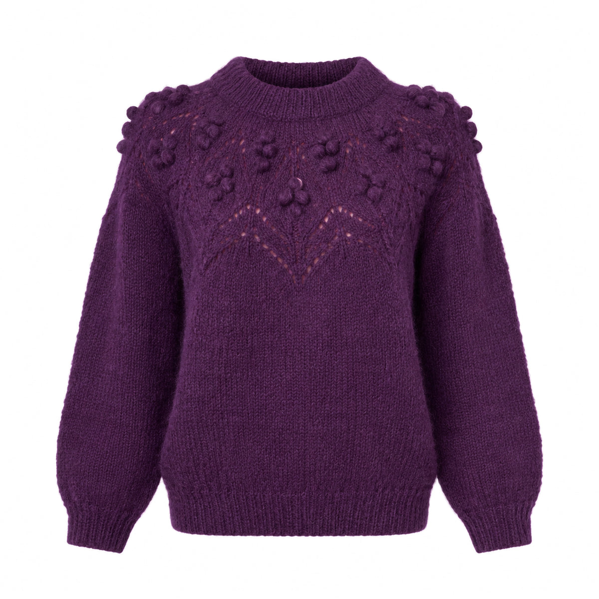 Bobble Pointelle Alpaca Handmade Sweater in Acai Solid