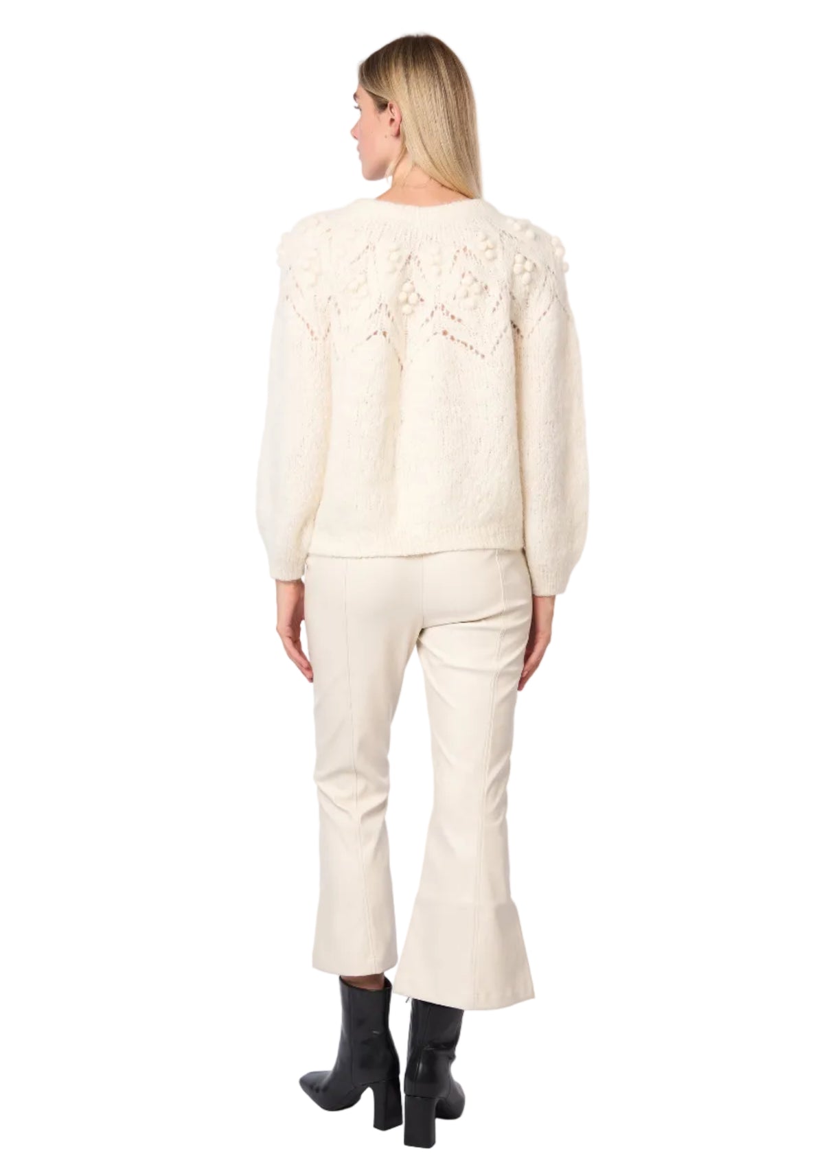 Bobble Pointelle Alpaca Handmade Sweater in Ecru Solid