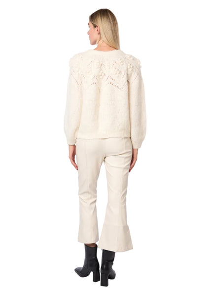 Bobble Pointelle Alpaca Handmade Sweater in Ecru Solid
