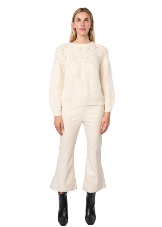 Bobble Pointelle Alpaca Handmade Sweater in Ecru Solid