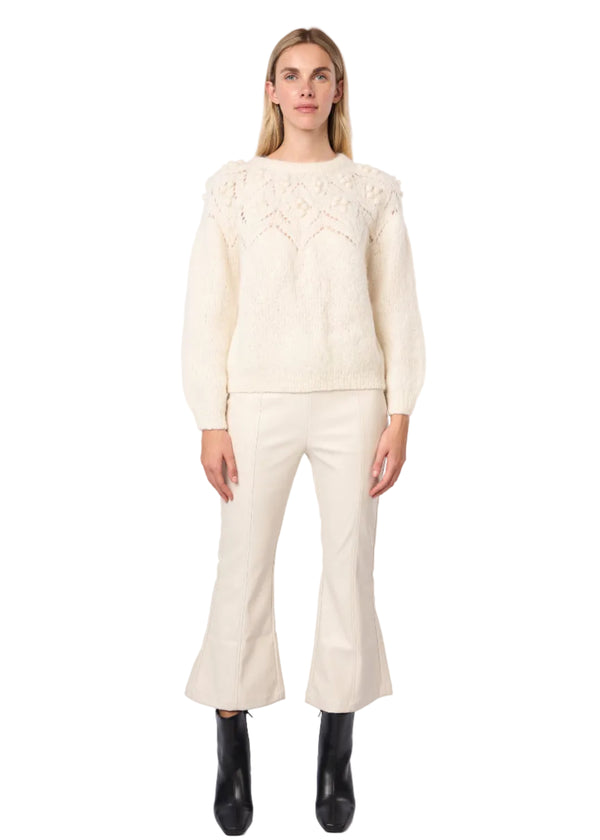 Bobble Pointelle Alpaca Handmade Sweater in Ecru Solid