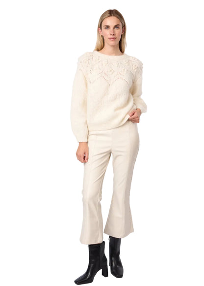 Bobble Pointelle Alpaca Handmade Sweater in Ecru Solid