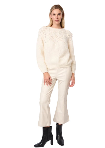 Bobble Pointelle Alpaca Handmade Sweater in Ecru Solid