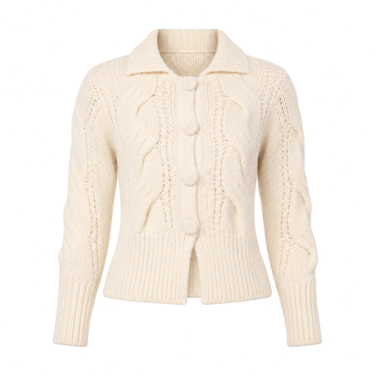 Cable Knit Alpaca Cardigan Handmade Sweater in Ecru Solid