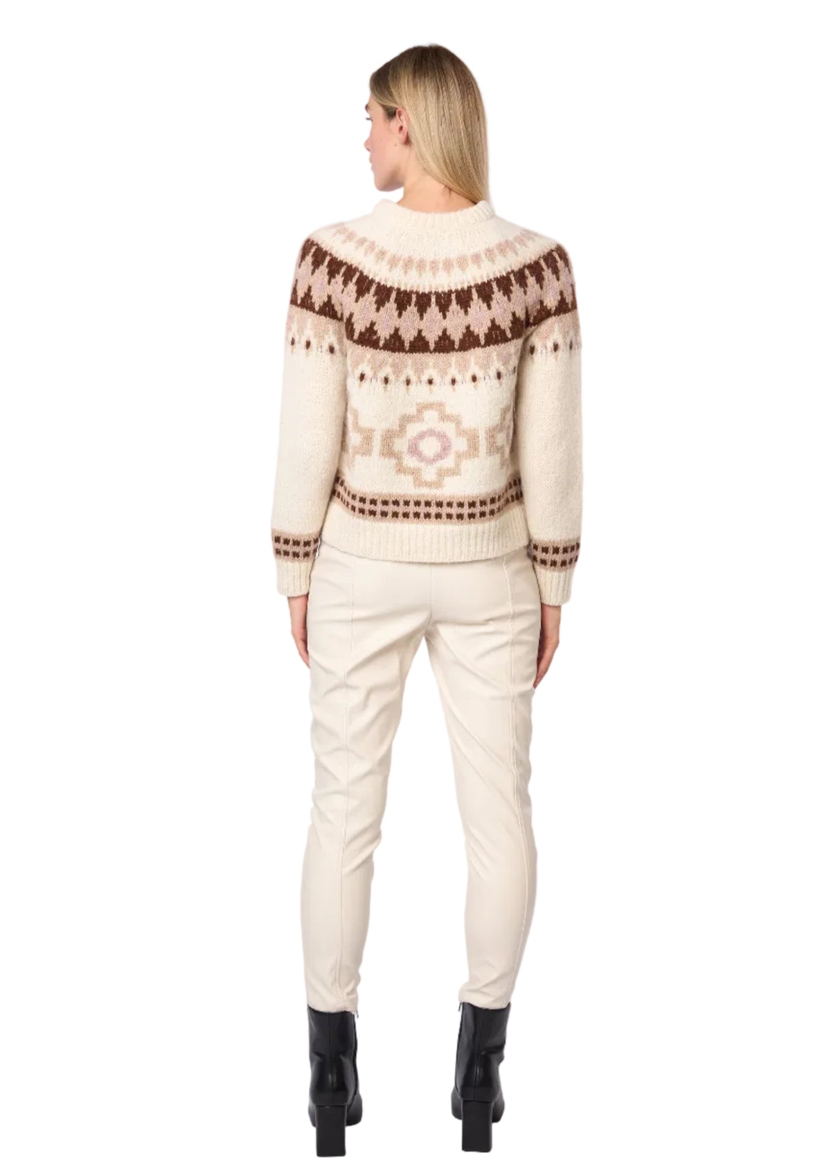 Fair Isle De Sol Alpaca Cardigan Handmade Sweater in Ecru Lilac Combo