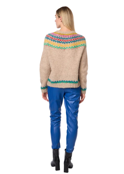 Fair Isle De Cusco Pullover Alpaca Handmade Sweater in Tan Multi Combo