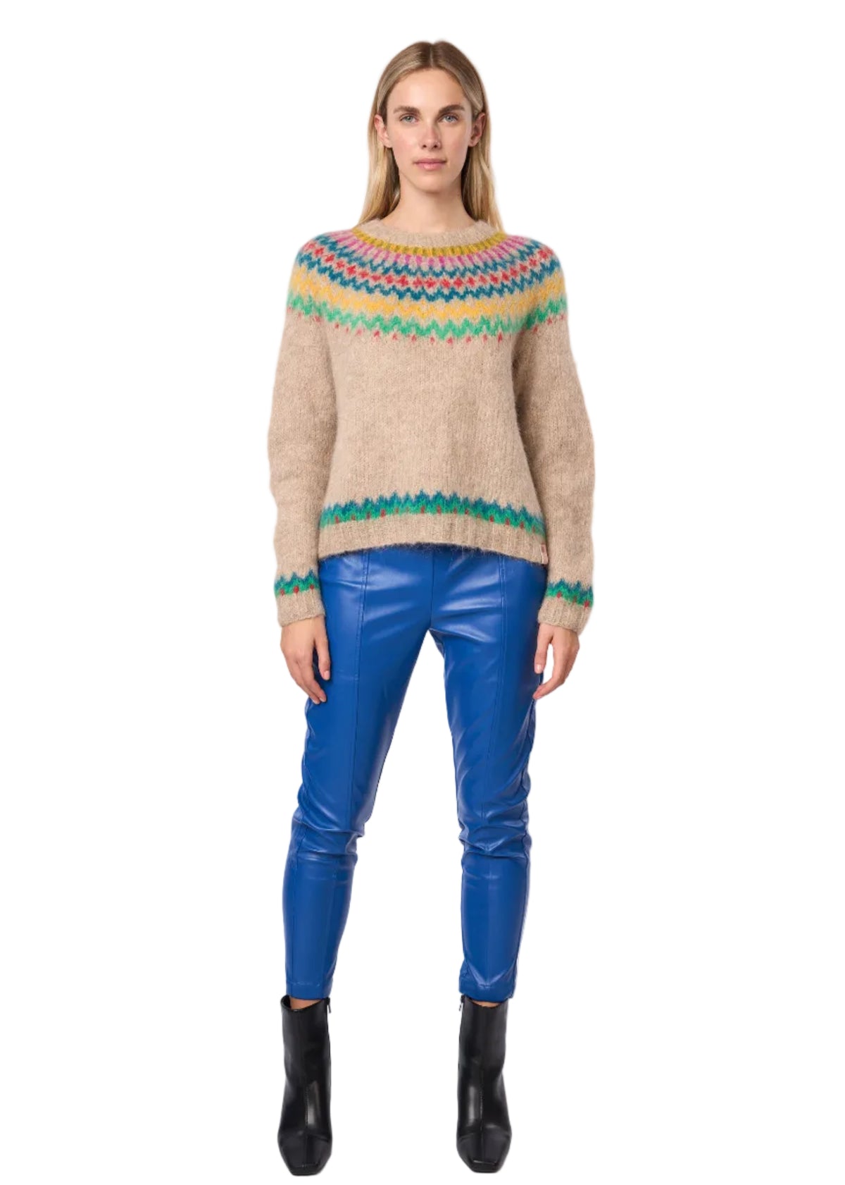 Fair Isle De Cusco Pullover Alpaca Handmade Sweater in Tan Multi Combo