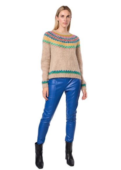 Fair Isle De Cusco Pullover Alpaca Handmade Sweater in Tan Multi Combo