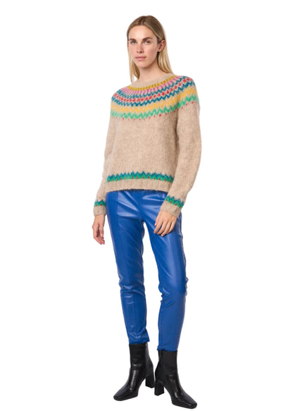 Fair Isle De Cusco Pullover Alpaca Handmade Sweater in Tan Multi Combo