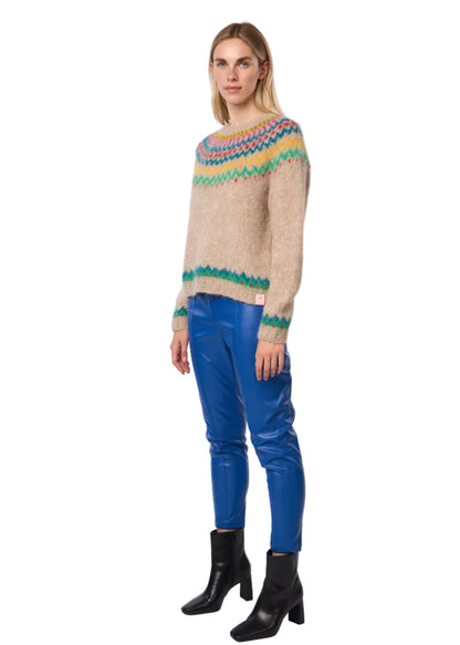 Fair Isle De Cusco Pullover Alpaca Handmade Sweater in Tan Multi Combo