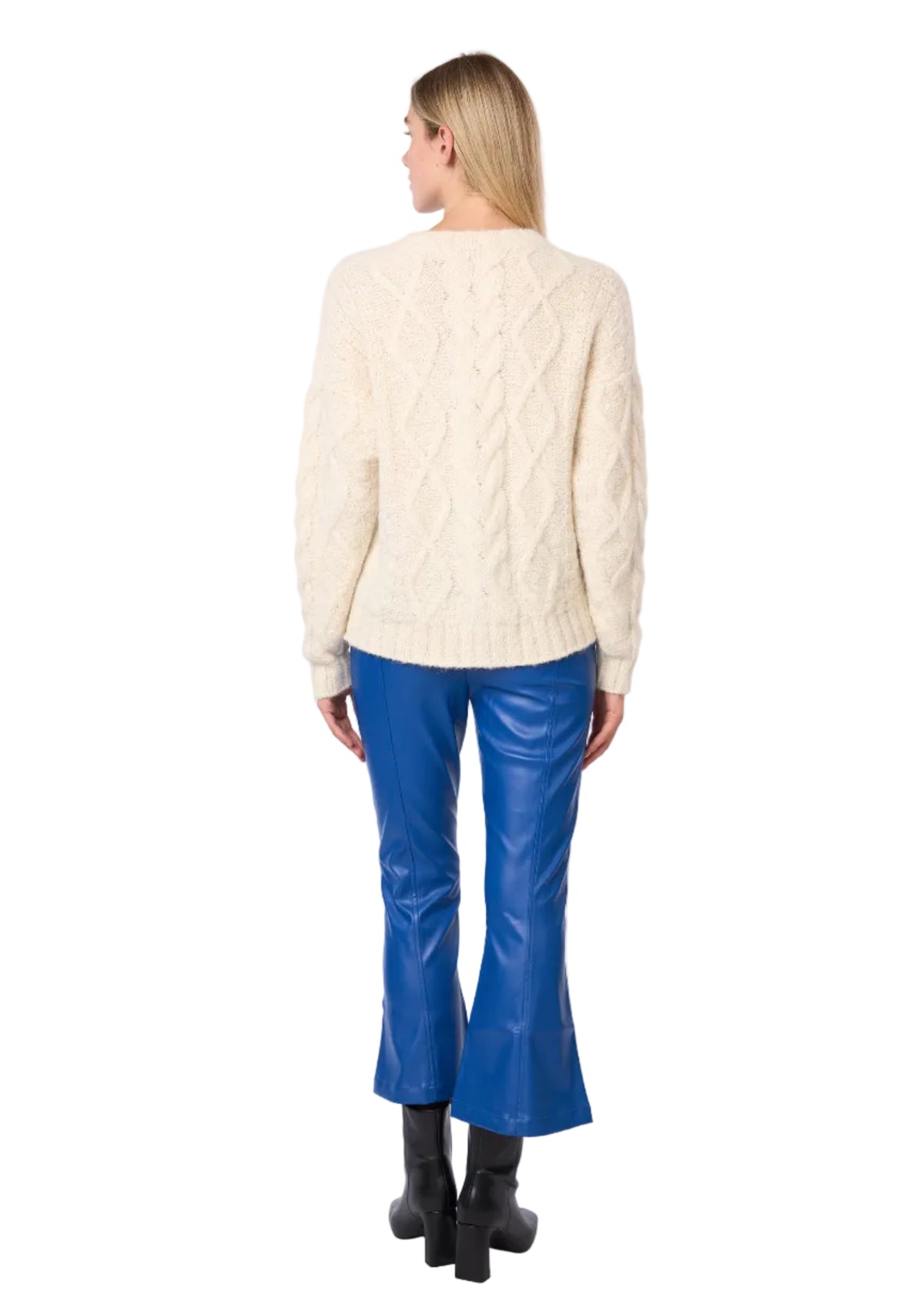 Diamond Cable Knit Alpaca Pullover Handmade Sweater in Ecru Solid