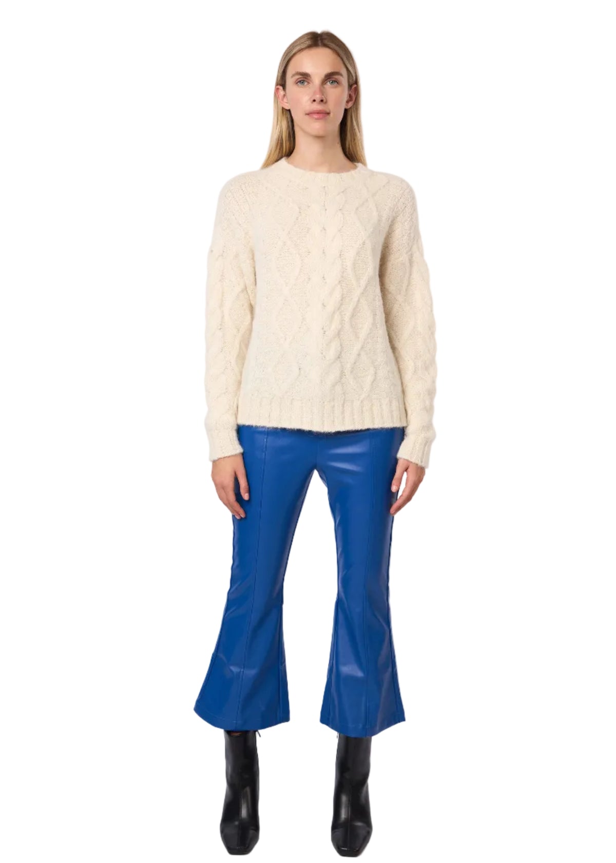 Diamond Cable Knit Alpaca Pullover Handmade Sweater in Ecru Solid