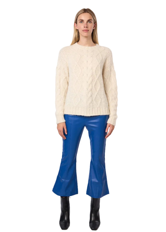 Diamond Cable Knit Alpaca Pullover Handmade Sweater in Ecru Solid