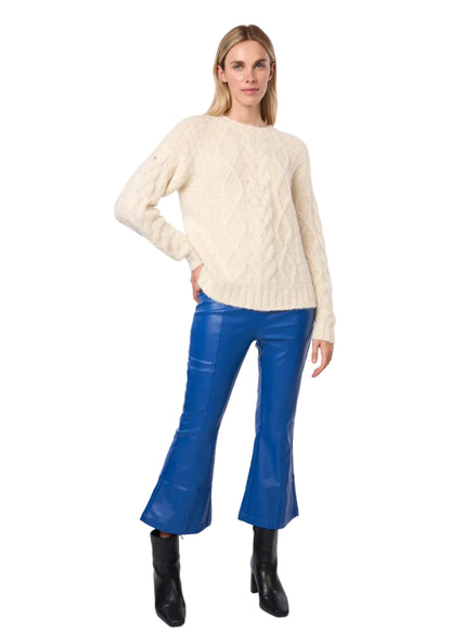 Diamond Cable Knit Alpaca Pullover Handmade Sweater in Ecru Solid
