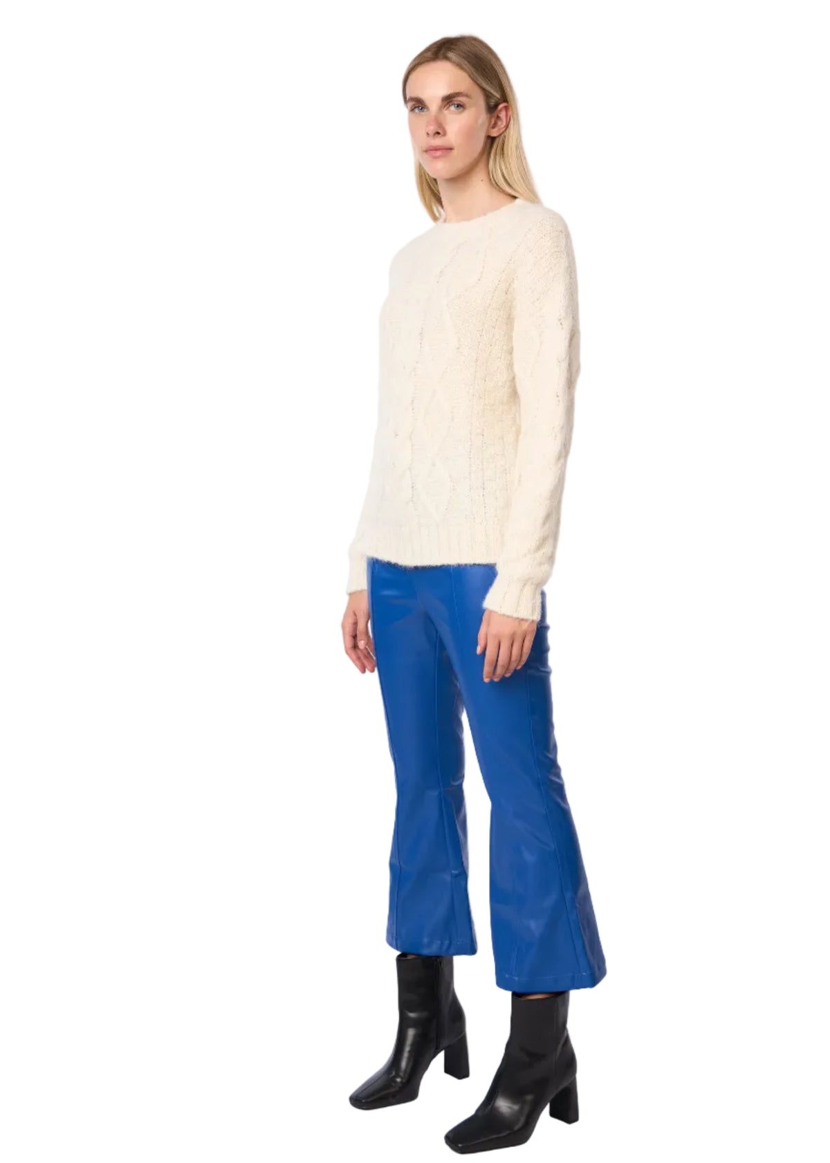 Diamond Cable Knit Alpaca Pullover Handmade Sweater in Ecru Solid