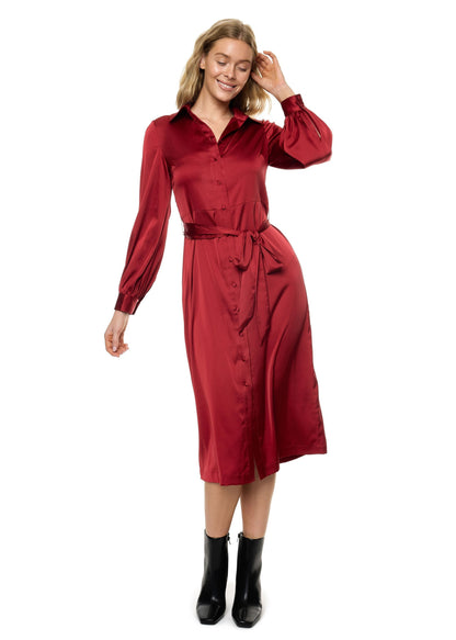 Button Down Long Sleeve Shirt Dress ( Solid )