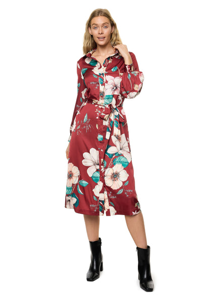 Button Down Long Sleeve Shirt Dress (Print)