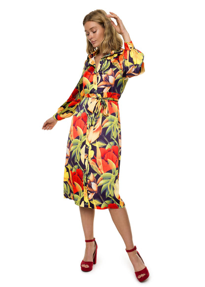 Button Down Long Sleeve Shirt Dress (Print)