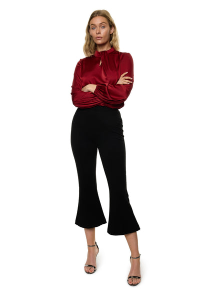 Draped Mock Neck Long Sleeve Shirt ( Solid )