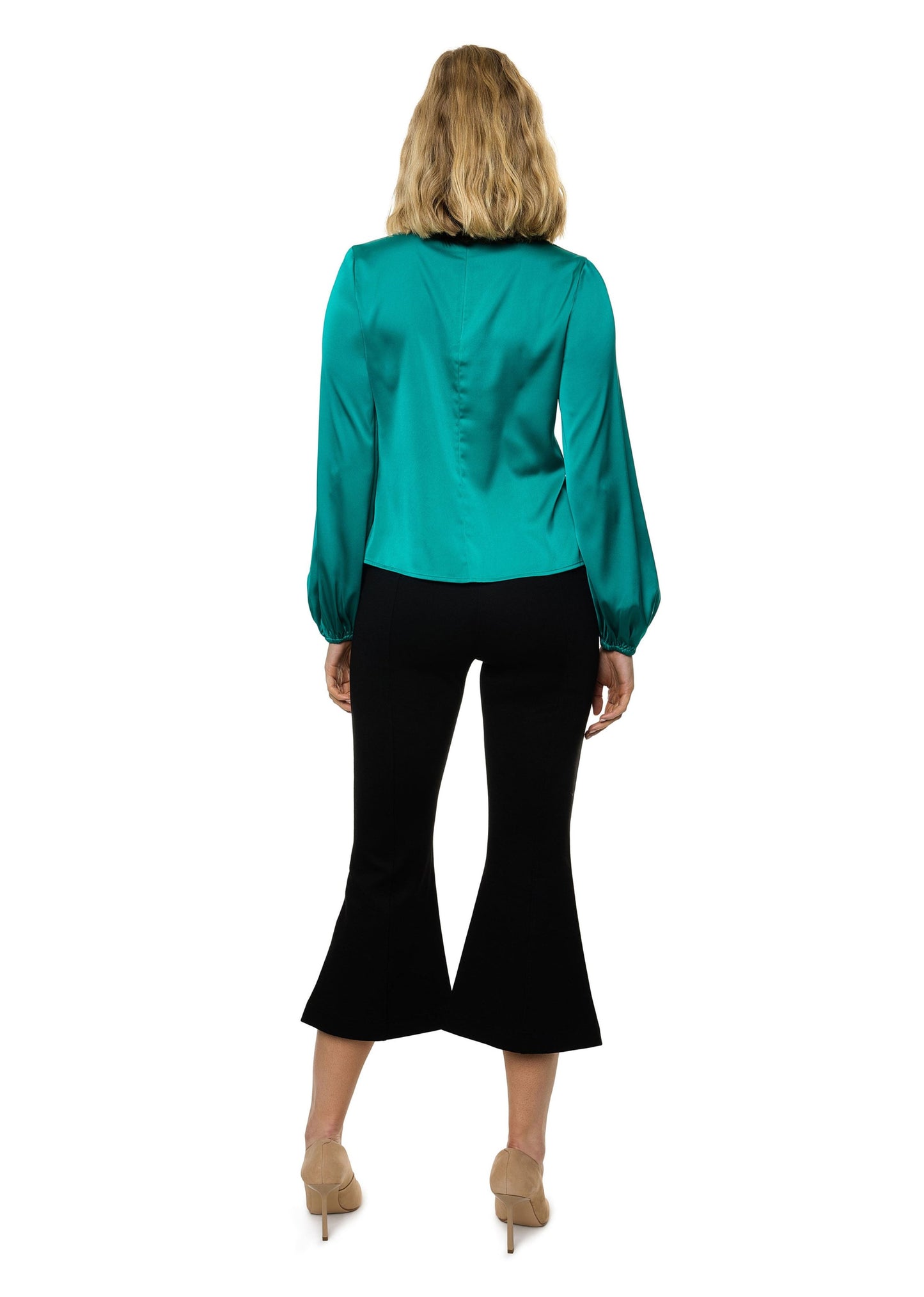Draped Mock Neck Long Sleeve Shirt ( Solid )