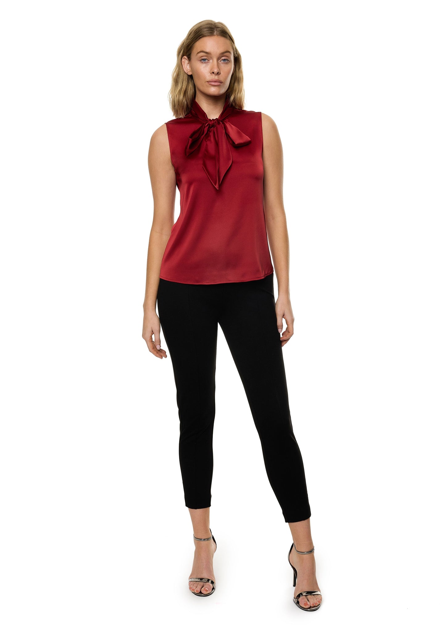 Bow Tie Sleeveless Blouse (Solid)