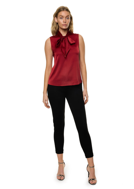 Bow Tie Sleeveless Blouse (Solid)
