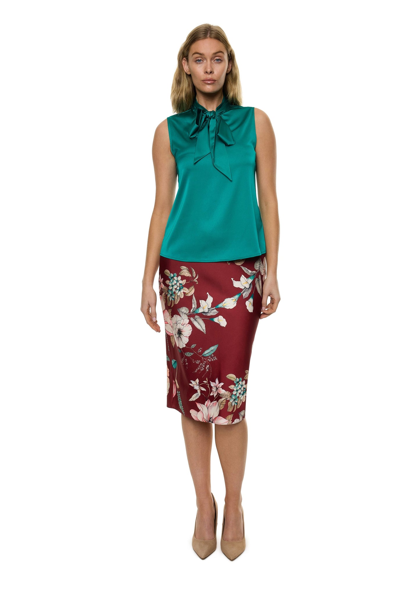Bow Tie Sleeveless Blouse (Solid)