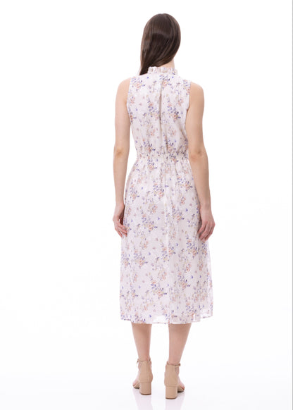 Vestido sin mangas con cintura fruncida y lazo delantero con bolsillos y estampado Jardín Romántico