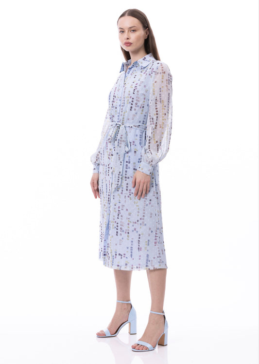 Hemdblusenkleid mit Illusions-Puffärmeln und Taschen (Print)